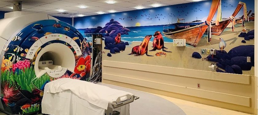 Pediatric MRI exam room with new mural